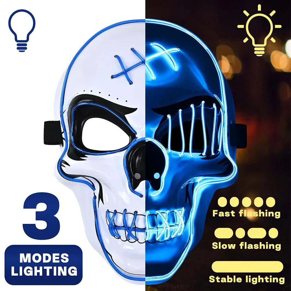 Halloween LED Mask With Gloves,Glowing Skull Mask Costume Set,Lights Up Horror Costume Props Halloween Party Cosplay Accessories
