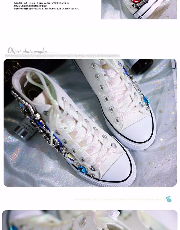 Woman Canvas Shoes Flat Platform Loafers Vulcanize Shoes Women Casual Classic Designer Brands Handmade Diamond Sneakers