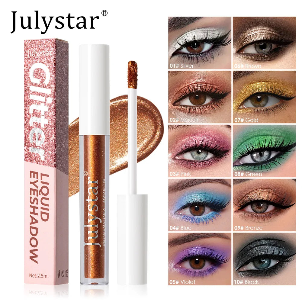10 Colors Waterproof Liquid Eyeshadow High Shine Long-Lasting Sparkling Eye Shadow Metallic Pink Purple Party Stage Eyes Makeup