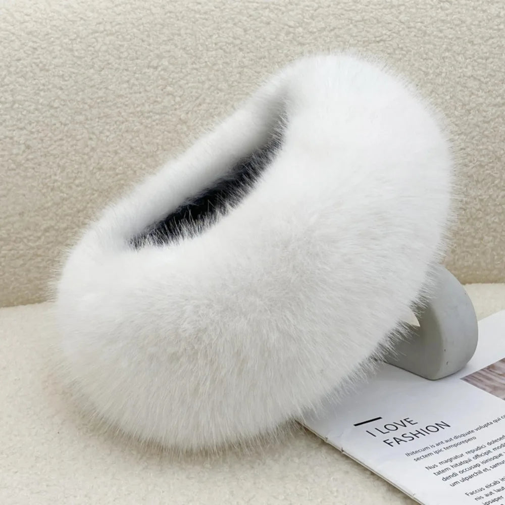 Fashion Thick Turban Hat Keep Warm Solid Color Wide Headwrap Imitation Fox Fur Elastic Ski Hats Winter