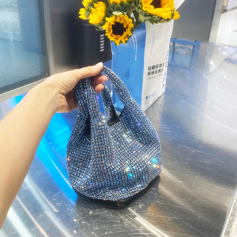 Shiny Crystal Clutch purse bucket Shoulder bag rhinestone Handmade purses and handbags luxury Designer Evening clutch Bag Purse