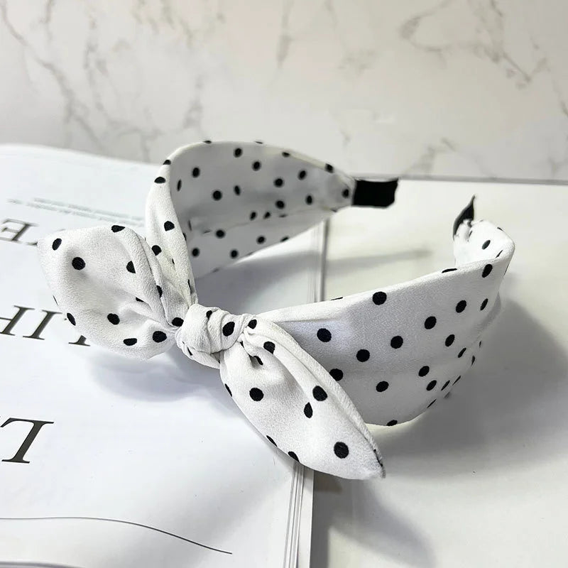Chic Polk Dots Print Headband with Bunny Bowknot for Women Girls Daily Use Head Wears