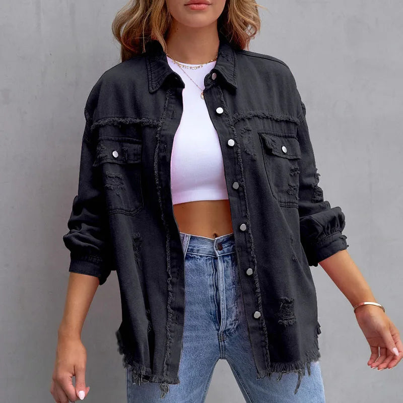 Solid Casual Loose Denim Shirts For Women 2025 Autumn Vintage Women's Oversized Shirts And Blouses Fashion Youth Female Tops