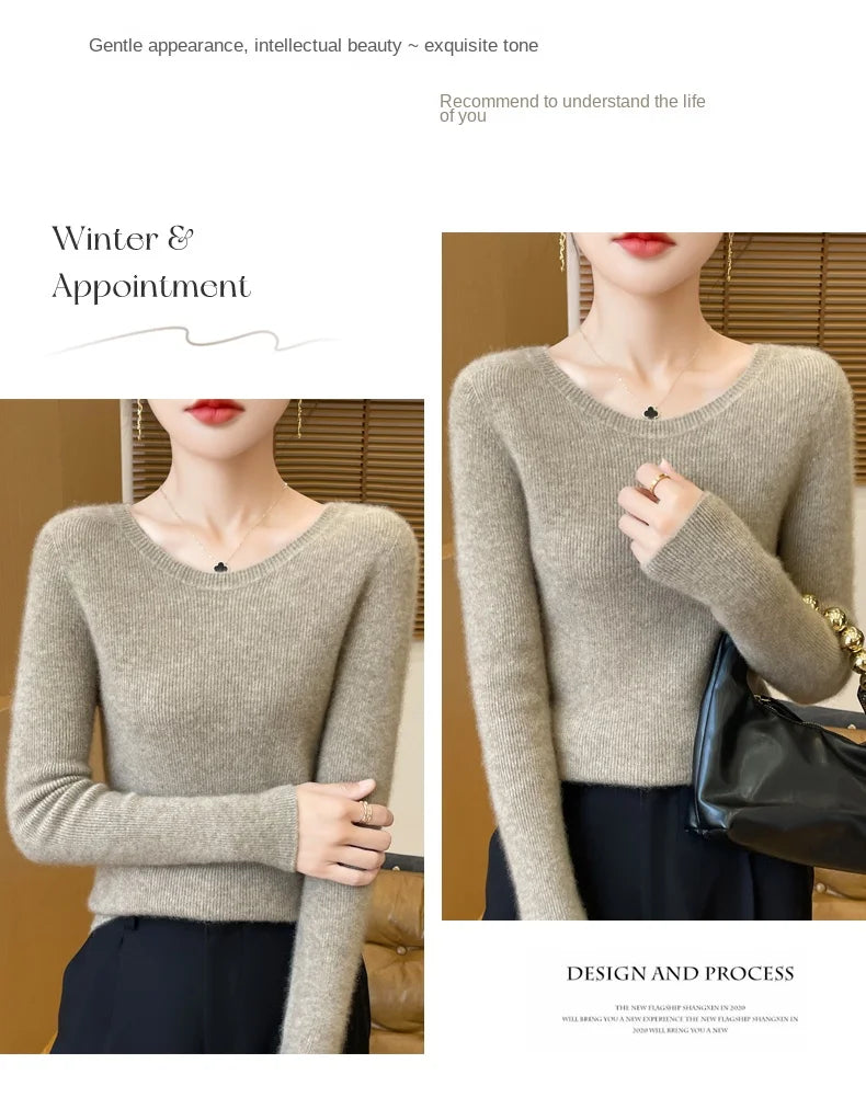 Early Fall New Crew-Neck Sweater Elegant High Elastic Simple Solid Color Thin Knit Crew-Neck Sweater Long Sleeve-GH458