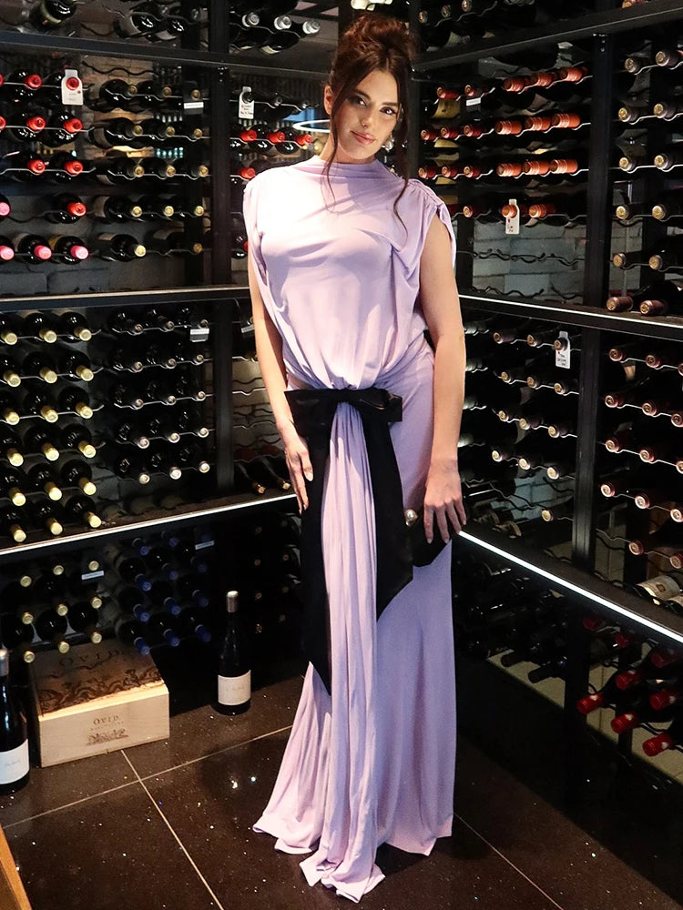 Articat Elegant Sleeveless Lace Up Maxi Dress Women Sexy Backless Hollow Out Bodycon Party Evening Dress Female Summer New 2025