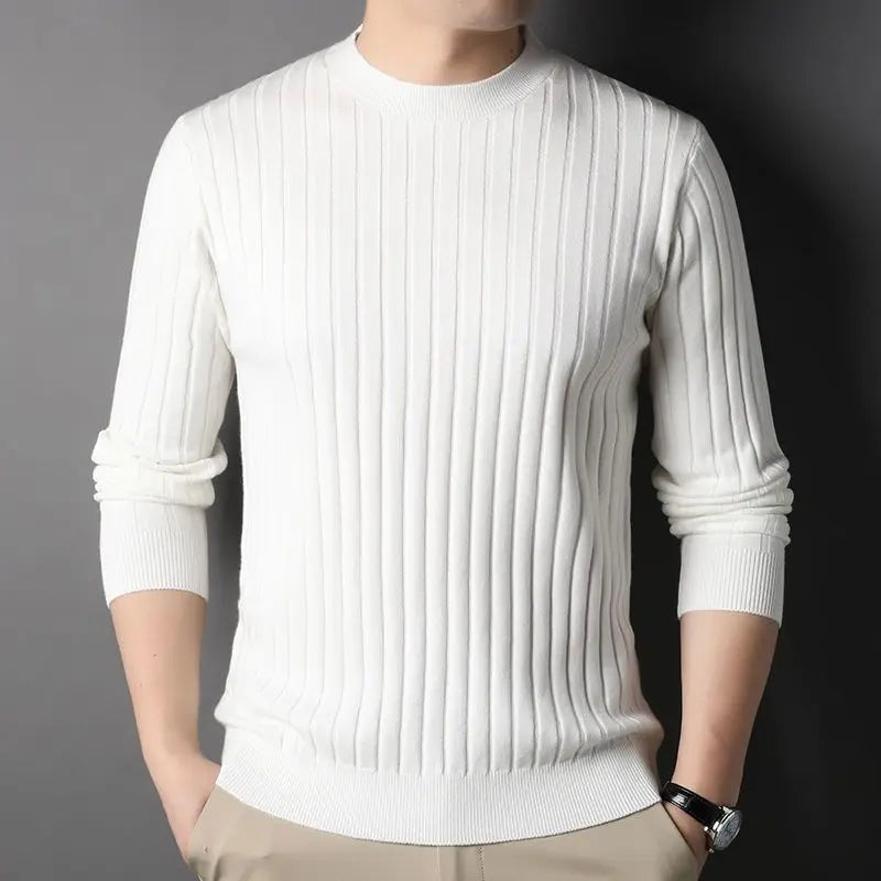 Trend Fashion Autumn Winter Sweaters Men Solid O-Neck Screw Thread Thicken Smart Casual Long Sleeve Slim Pullovers Knitted Tops