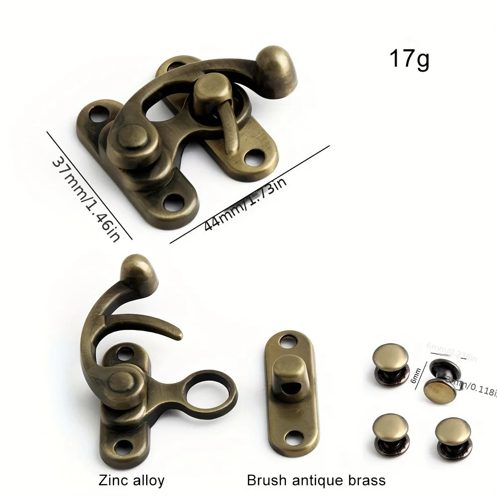 2PCS Metal Bag Horn Hook Lock Antique Tin Box Jewelry Box Decorative Buckle Lock Hook With Screws DIY Wallet Making