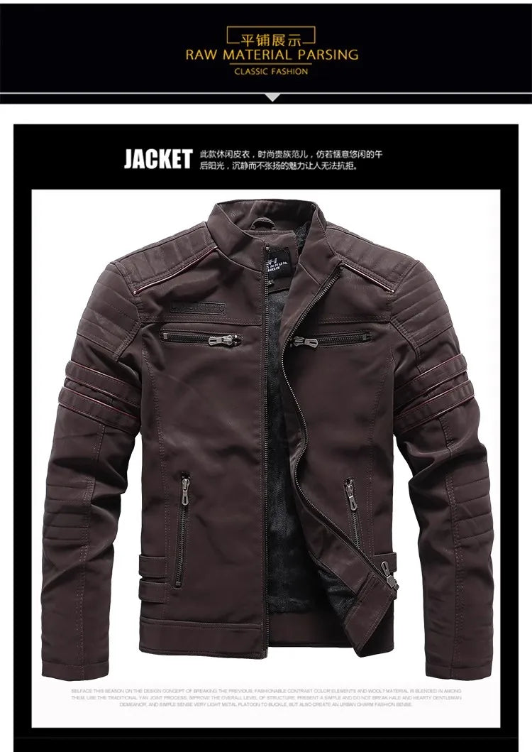 New Pilot Jackets Men's PU Jacket Fashion Casual Stand Collar Motorcycle Coats Trend Men Embroider Windbreak Warm Leather Jacket