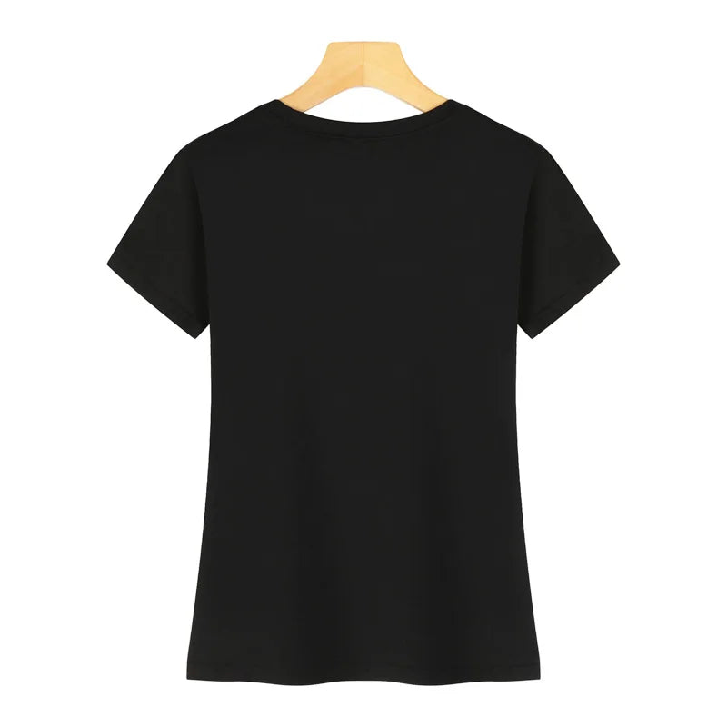 High quality rhinestone T shirt female summer short sleeve female fashion shiny cat crystal hot diamond T-shirt collar soft cott