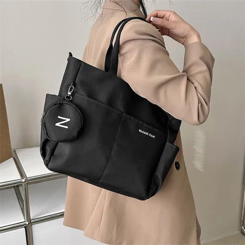 Oxford Design Double Sided Pocket Tote Bag Teen Women Large Capacity Handbag Single Shoulder Crossbody Bag with Round Coin Purse