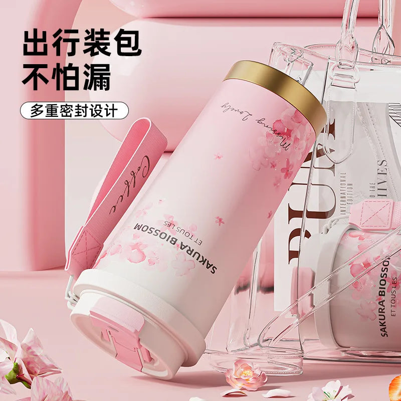 500ML Cherry Blossom Coffee Cup Vacuum Flasks  316 Stainless Steel Thermos Cup High Value High Sense Light Luxury  Water Bottle