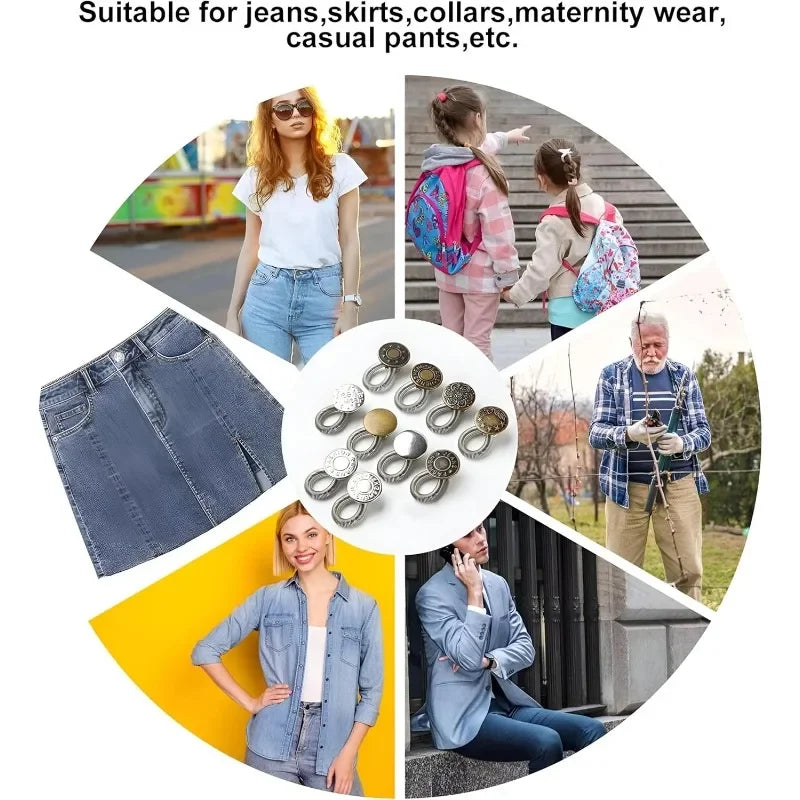 1/20PCS Jeans Waist Extender Button Adjustable Retractable Elastic Spring Buttons DIY Pants Jeans Free Sewing Waist Extenders