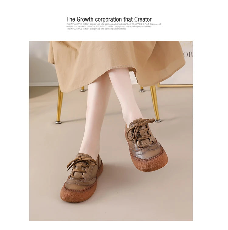 New real leather handmade shoes for women all season oxfords flats woman laced up moccasins cozy mom boat shoes round toe flats