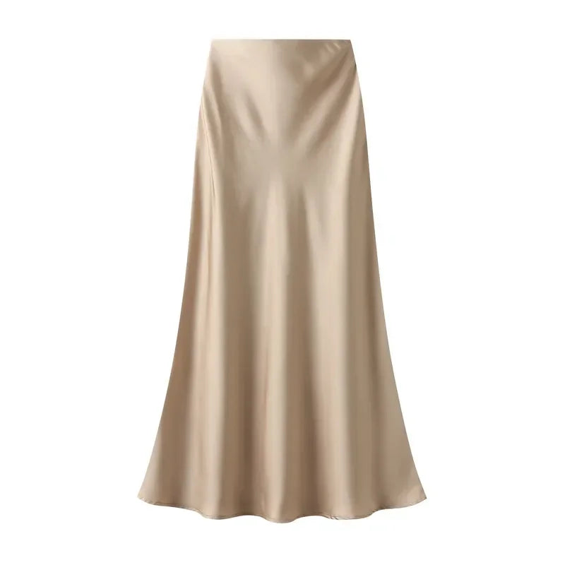 Woman 2025 Satin Skirt Women High Waist Long Skirts for Women Summer Black Midi Skirt Office Elegant Women's Skirts LSK9836