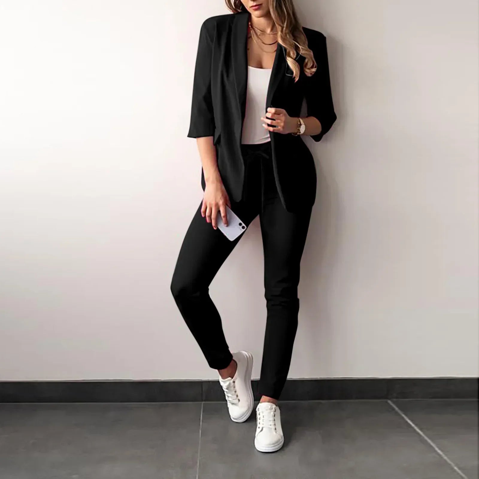 2026 Women's Formal Two Pieces Office Suit Sets Slim Blazer and Pants with Pocket Lapel Women Suits Office Sets 2PCS Tracksuit