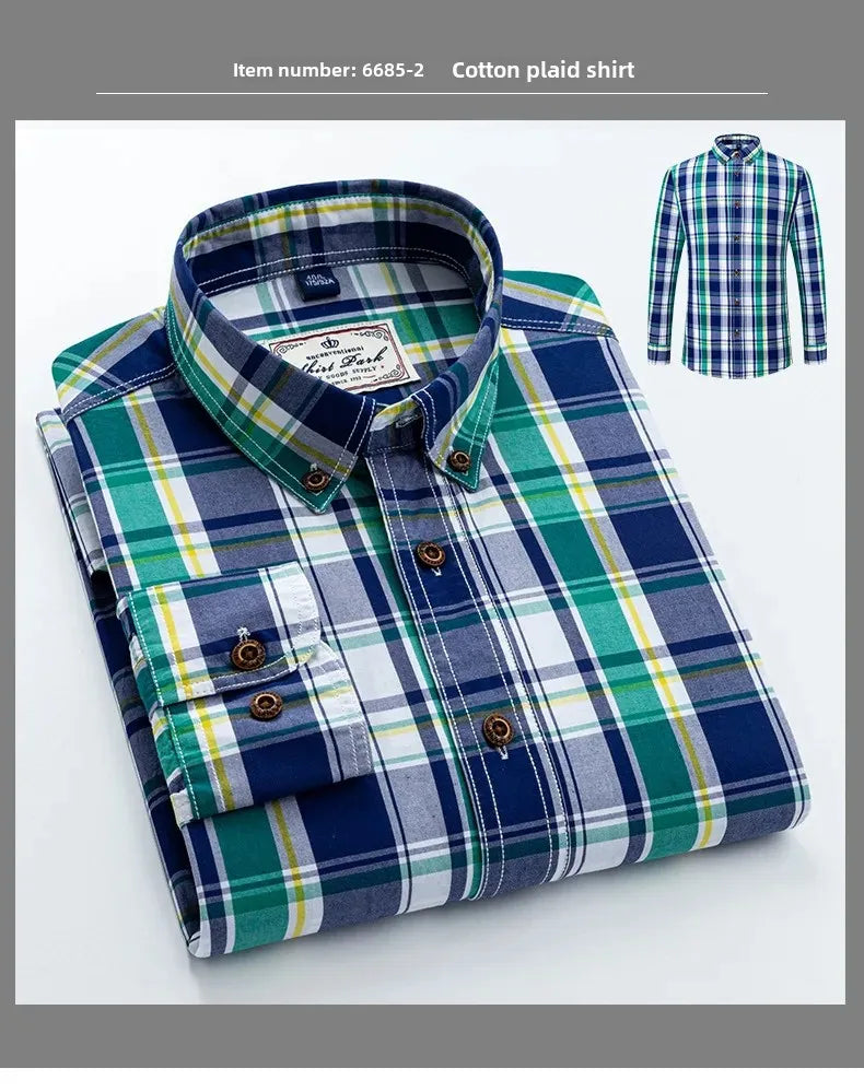 New Men's Pure Cotton Plaid Long Sleeve Shirt Spring Whole Cotton Casual Shirt Korean Style Slims Smooths Your Silhouette No Iro
