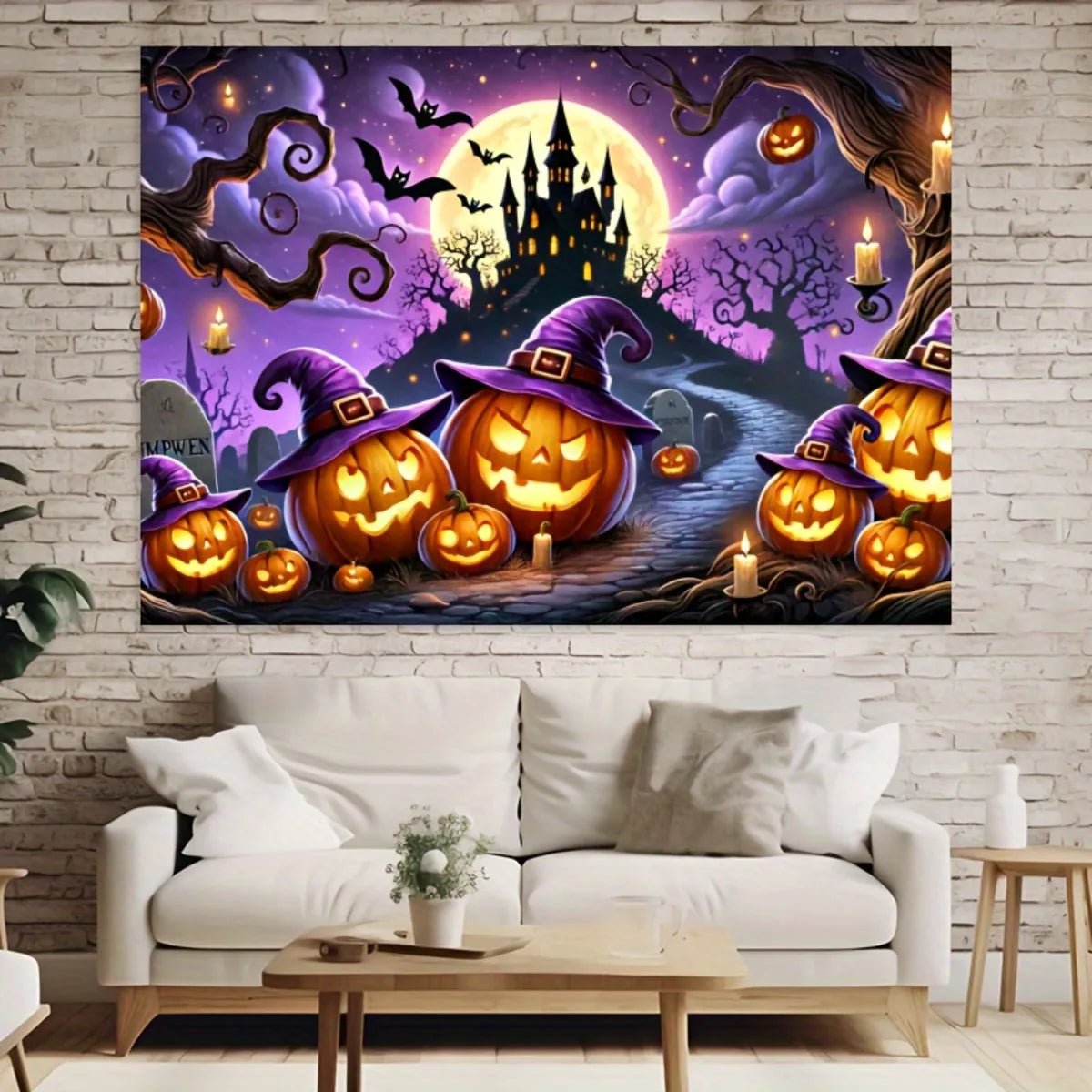 Halloween Pumpkin Witch Background Set - Terrifying Witch, Pumpkin Lanterns, Haunted House - No Electricity Requiredzyc