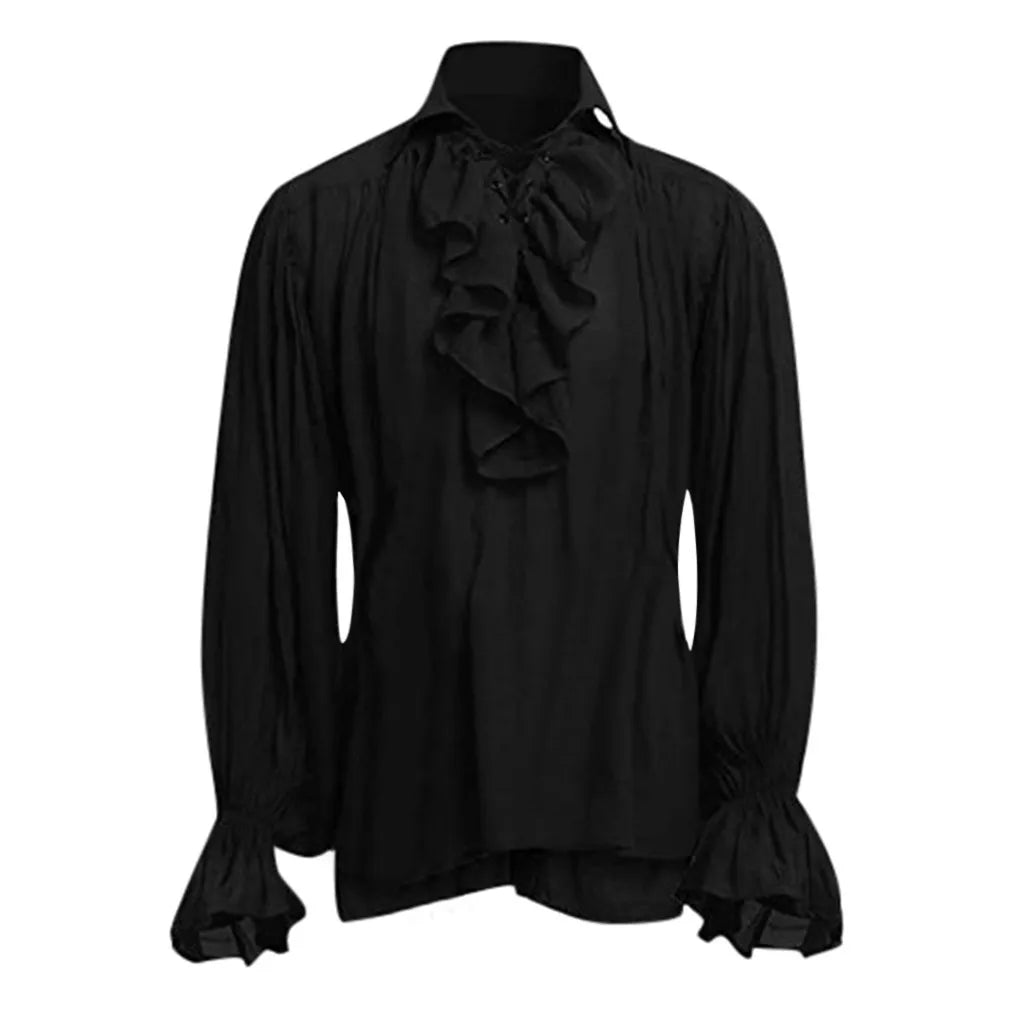 Halloween Costumes Medieval Casual Ruffles Shirts Men Steampunk Cosplay Autumn Long Sleeve Gothic Shirts Blouse Male Tops Blusa