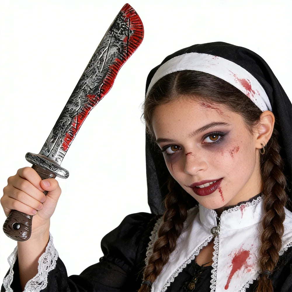 Halloween realistic props - blood-spreading axes, chainsaws, plastic knives for costumes, party cosplay props