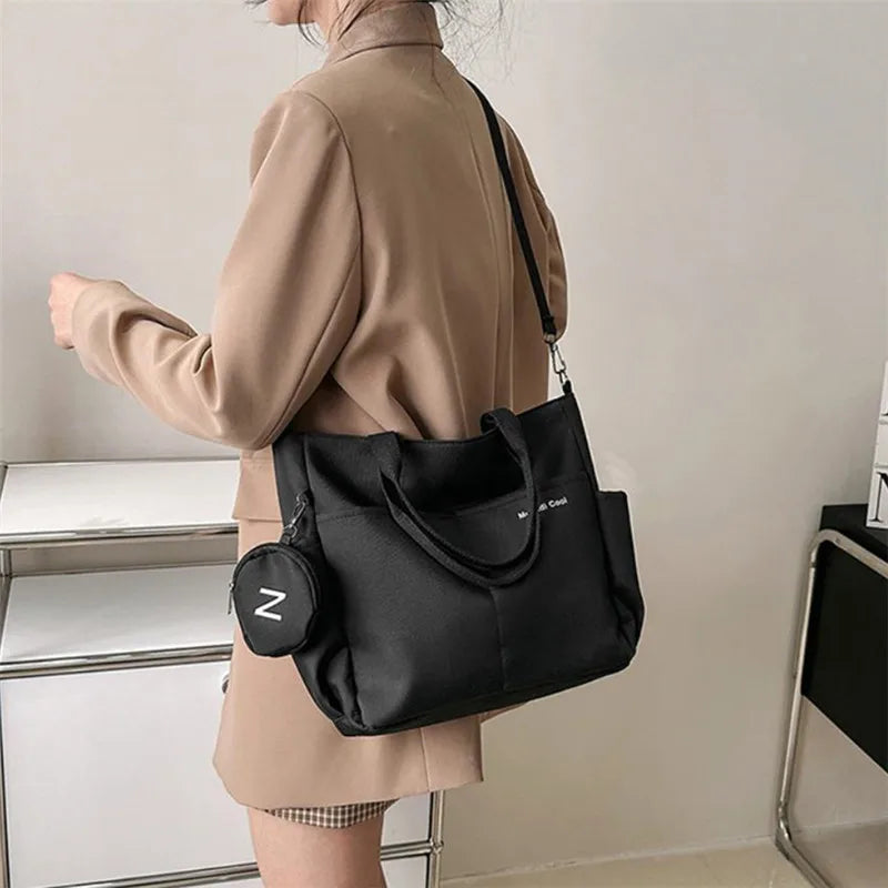 Oxford Design Double Sided Pocket Tote Bag Teen Women Large Capacity Handbag Single Shoulder Crossbody Bag with Round Coin Purse