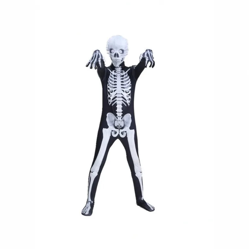 Scary Halloween Children /Adults Hooded Costume Scary Skeleton Grim Reaper Costume Boys Spooky Costumes Mardi Gras Party Costume