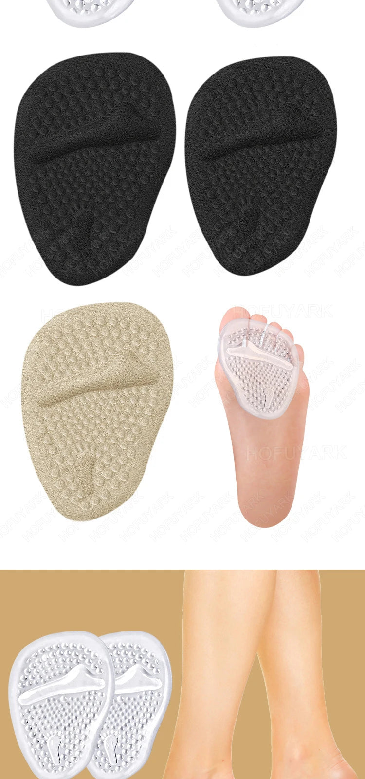2Pairs Silicone Insoles for Shoes Insert High Heels Non-Slip Self-Adhesive Gel Metatarsal Foot Pads for Pain Relief Shoe Pads