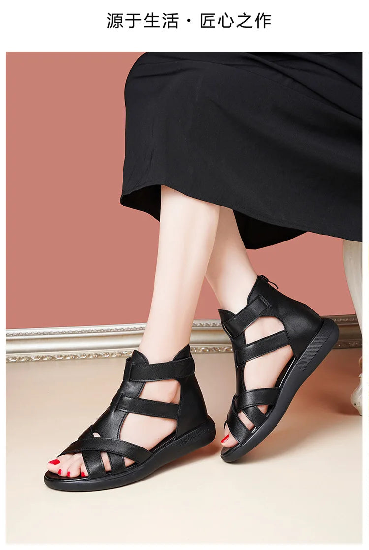 GKTINOO Summer Open Toe Genuine Leather Sandals Flat Shoes Roman Sandals 2026 Large Size Cool Boots Women Shoes Flat Sandals New