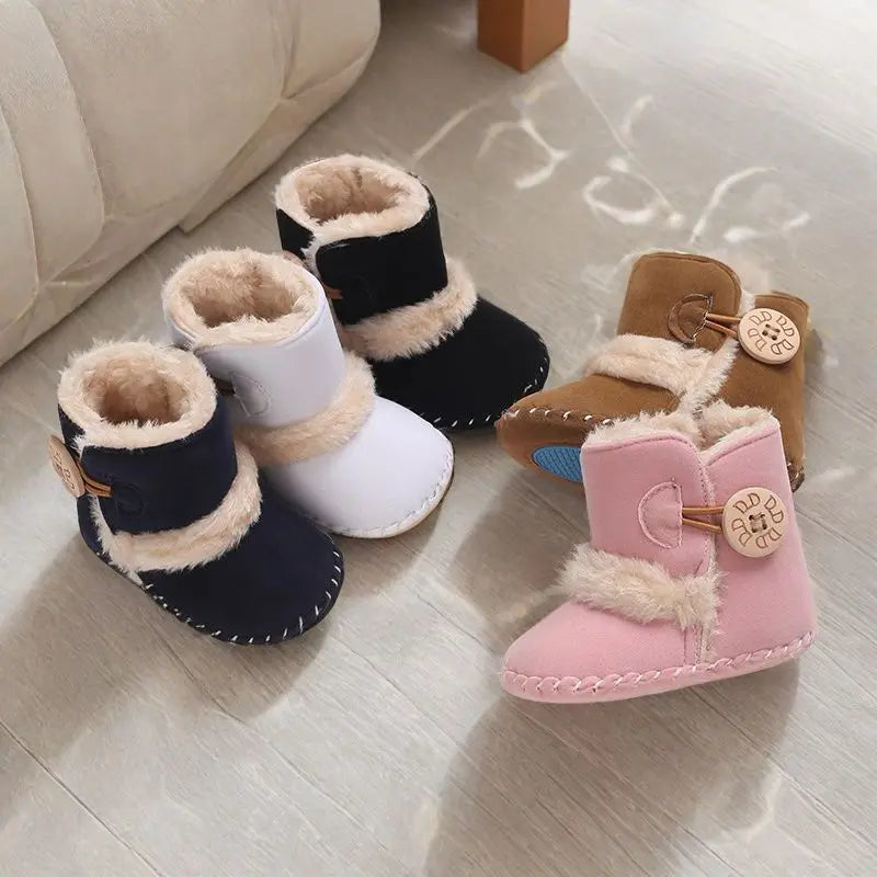 0-18 Month Old Baby Warm Shoes With Semi Rubber Sole Anti Slip and Plush Snow Boots For Autumn and Winter