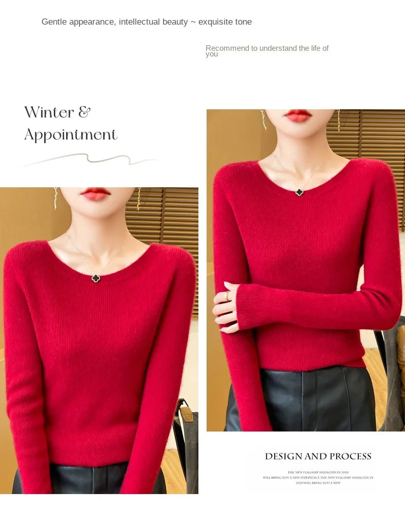 Early Fall New Crew-Neck Sweater Elegant High Elastic Simple Solid Color Thin Knit Crew-Neck Sweater Long Sleeve-GH458