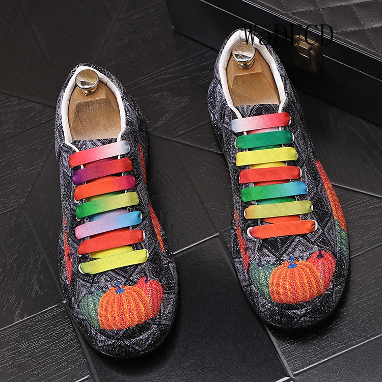 Sneakers Casual Mens Designer Bling Graffiti Board Shoes Fashion Microfiber Leather Breathable Increased Internal Platform Shoes
