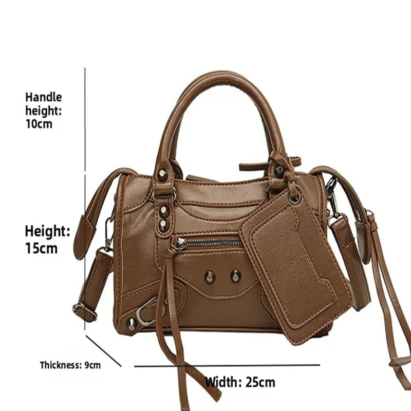 European and American Fashion Rivets Large Capacity Pillow Bag Bowling Motorcycle Handbag Single Shoulder Crossbody Women's Bag