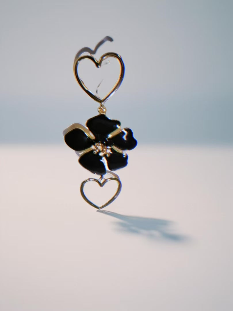 Heart & Flower Double Layer Dangle Earrings