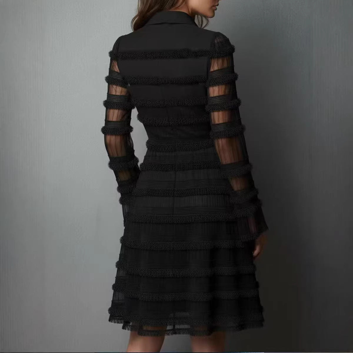 Womens Fashionable Casual Textured Long-Sleeve Dress
