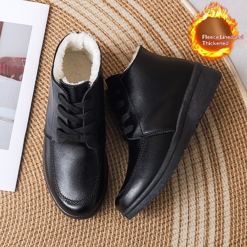 Womens Fleece-lined Extra-thick Insulated Short Boots With A Non-slip Flat Sole