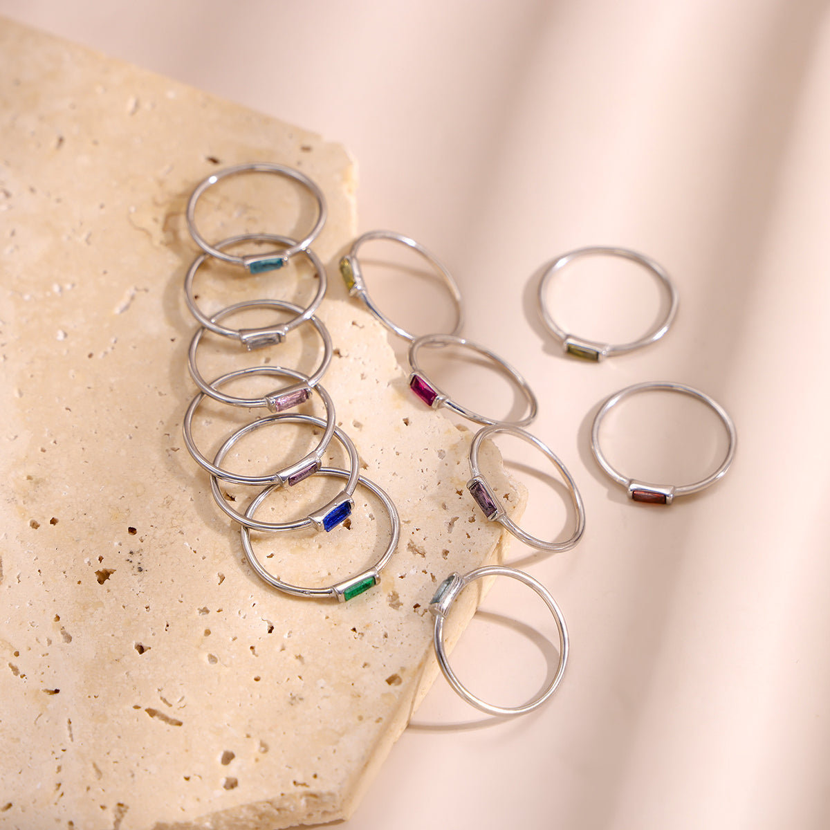 Birthstone Ring With Cubic Zirconia In Stainless Steel
