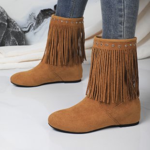 Plus Size Studded Suede Tassel Boots For Women