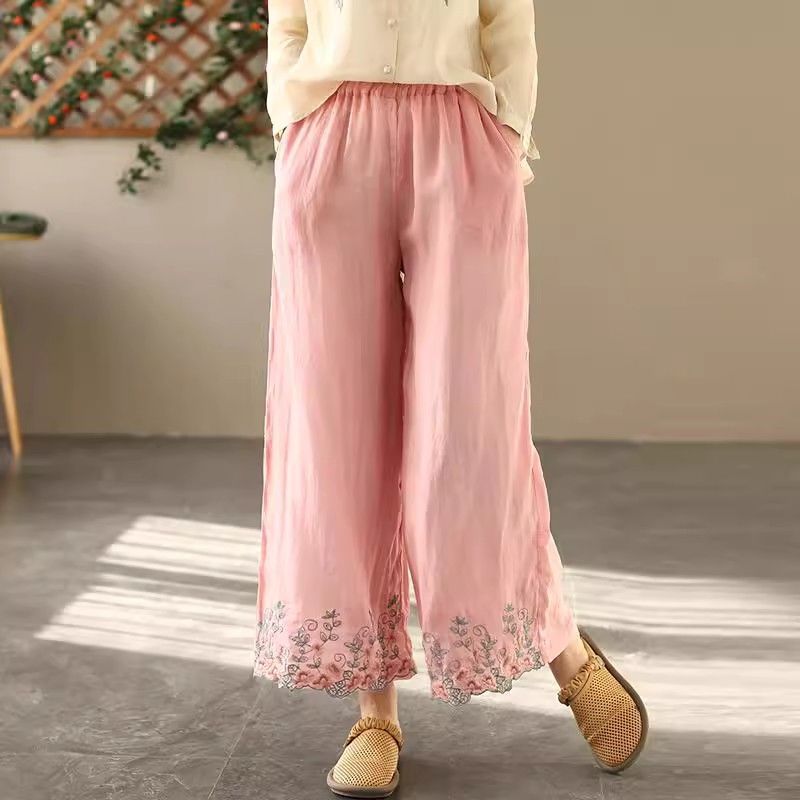 Summer Cotton-linen Wide-leg Pants For Women