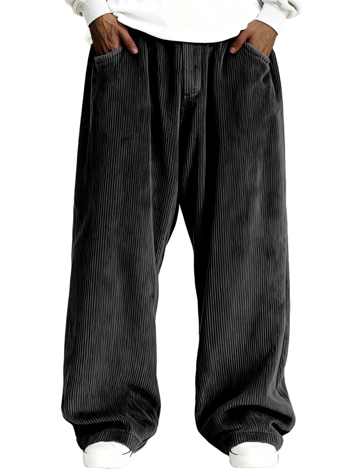 Mens Casual Solid Color Corduroy Pocket Sweatpants