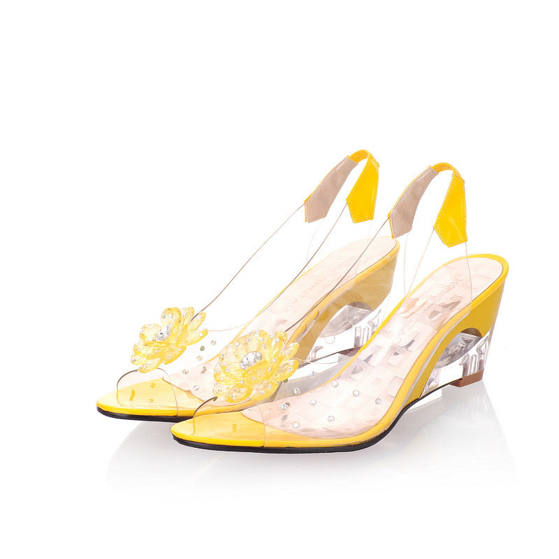 Womens Fish-mouth High-heeled Shoes Summer Transparent Crystal Shoes