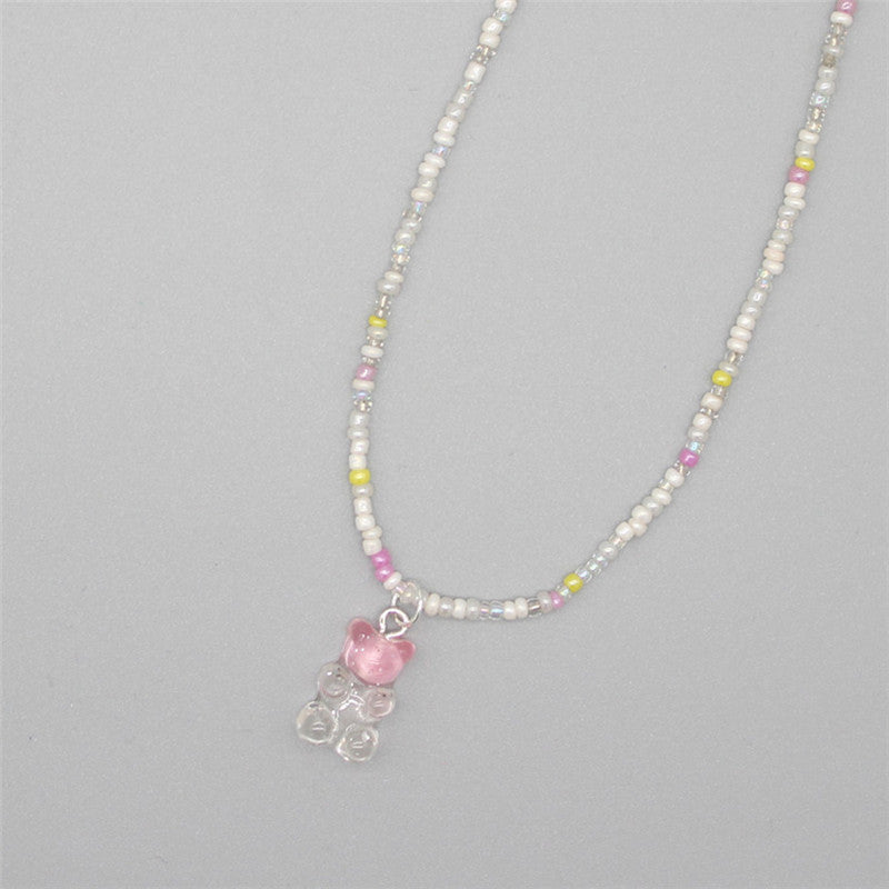 Gradient-colored Little Bear Seed Bead Necklace