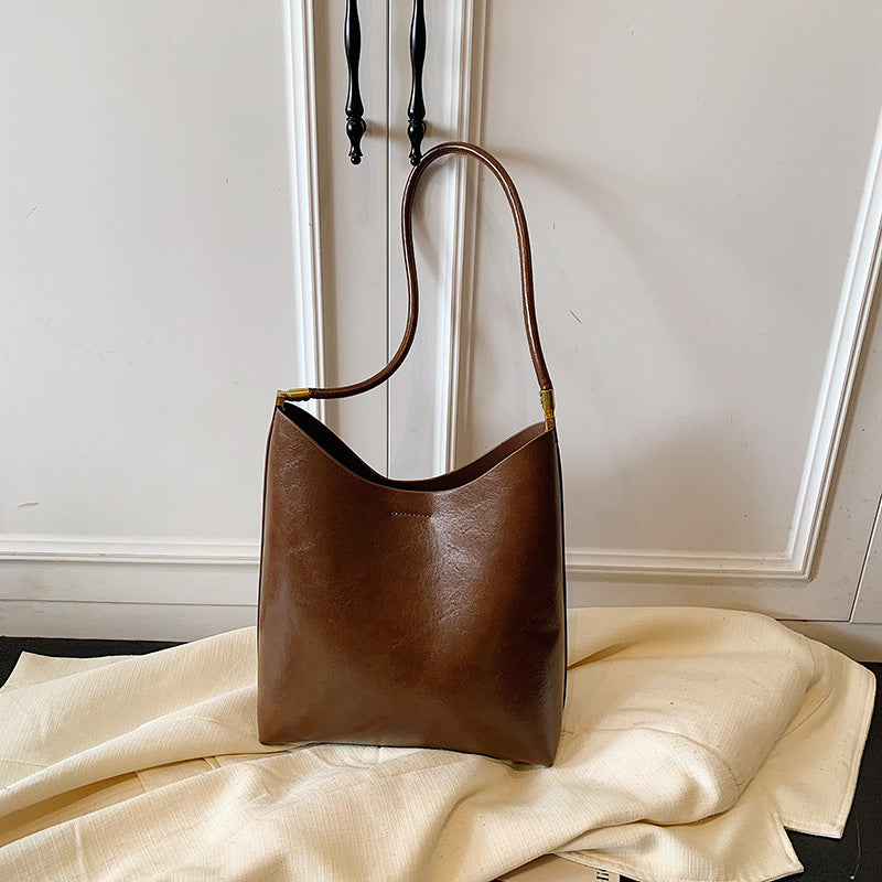 Womens Solid-Color High-Capacity Vintage Tote Bag