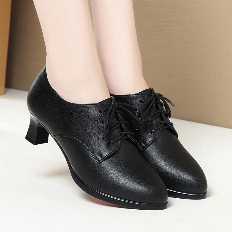 Solid-color Casual Comfortable High-heeled Shoes With A Non-slip Sole And Lace-up Design