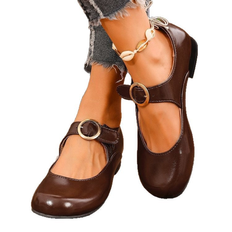 Patent Leather Round-toe Low-cut Low-heeled Shoes
