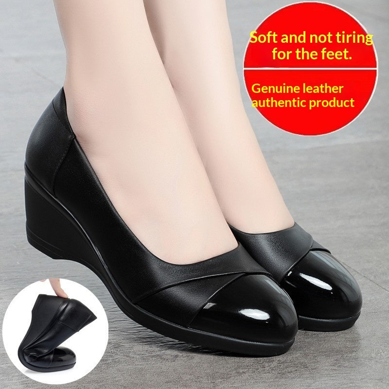 Soft-leather Mid- To Late-life Mom Shoes Comfortable Wedge Leather Shoes