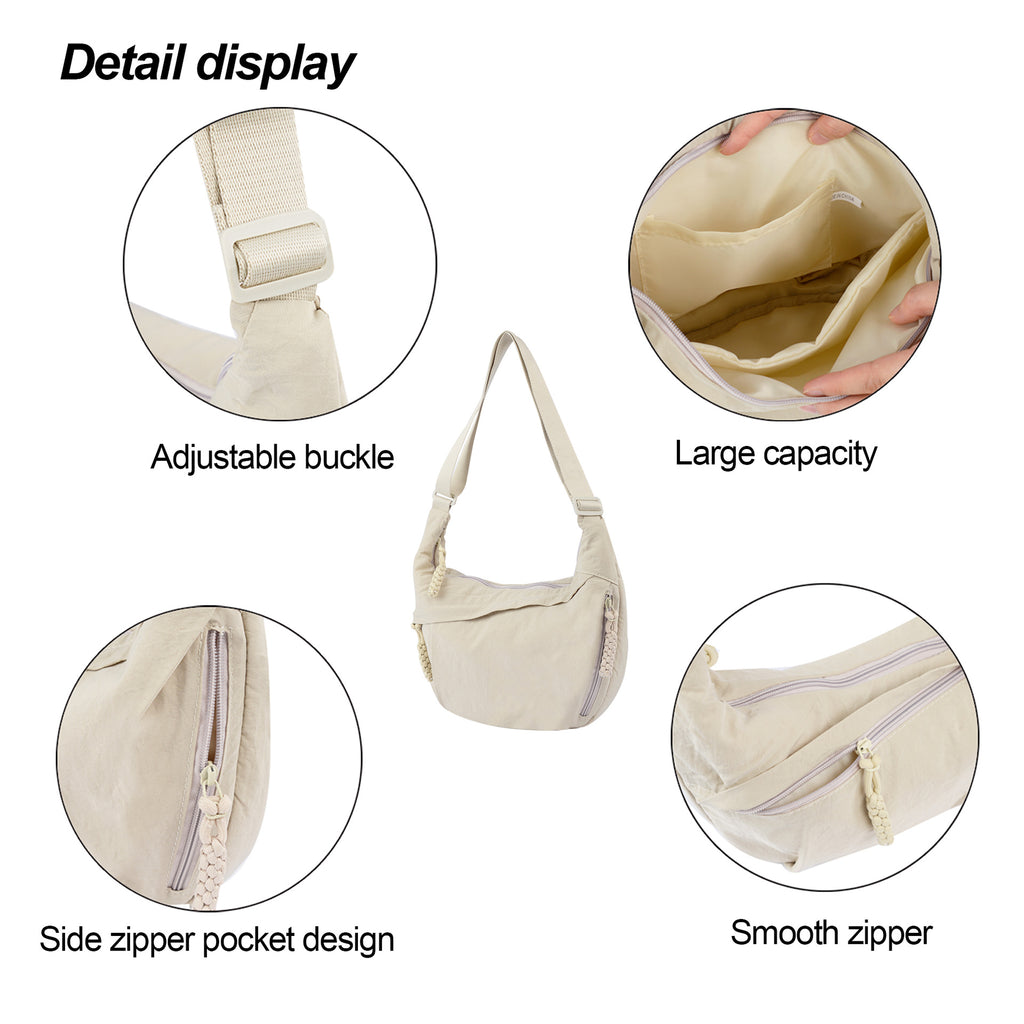 Womens Simple High-Capacity Nylon Crossbody Bag