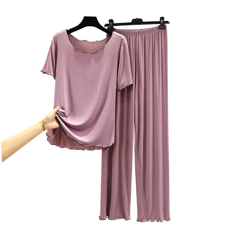 Womens Casual Loose Plus-Size Short-Sleeve Pants Set