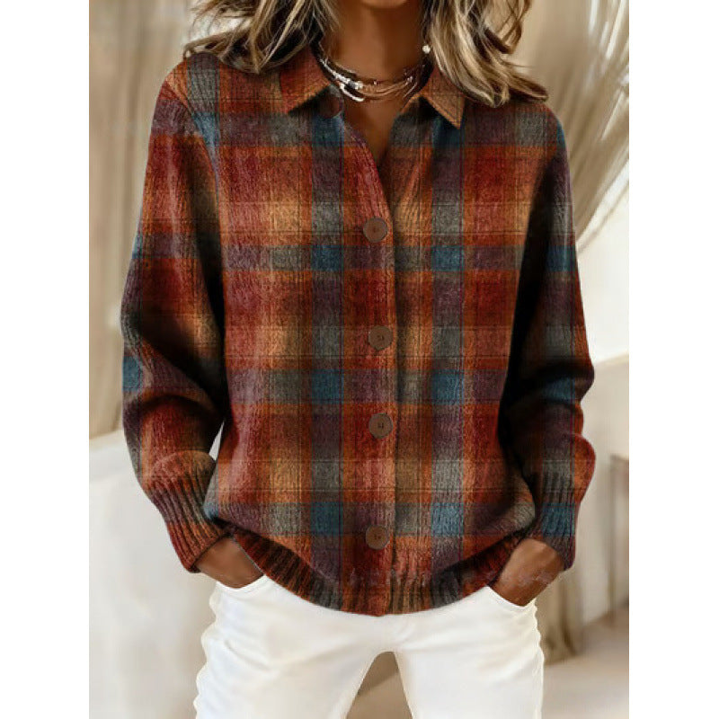 Womens Loose-Fit Long-Sleeve Shirt With A Bold Colorful Plaid Print