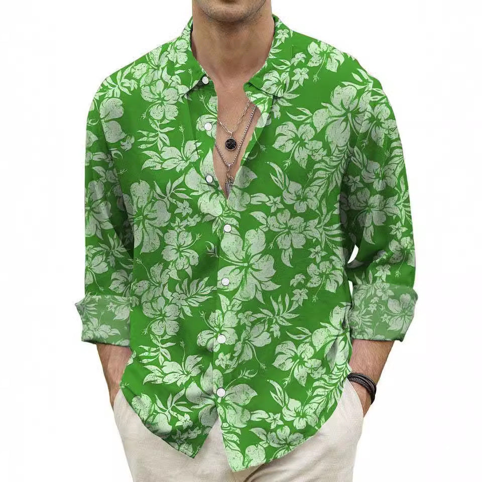 Autumn Mens Shirt With A Floral Print Top