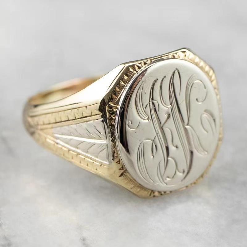 Fashionable Vintage Carved Letter Ring
