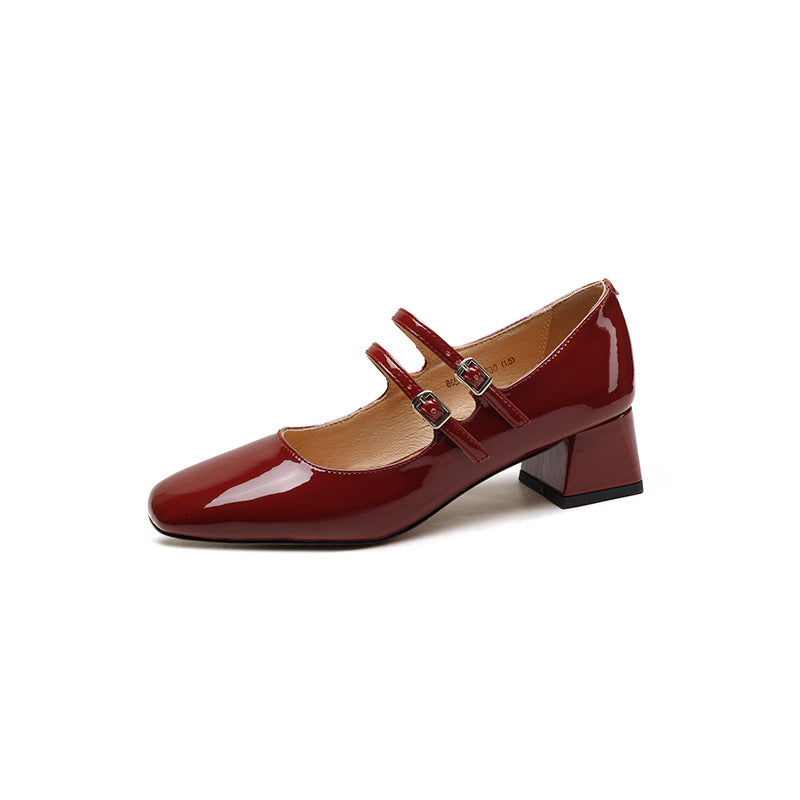 Womens Red Low-heeled Peep-toe Pumps